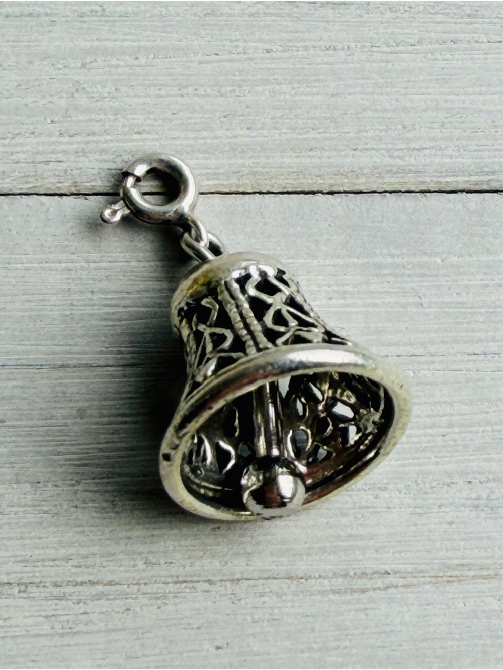 Vintage 60’s Signed Danecraft Sterling Silver 5/8” Filigree Bell Charm w/Clapper
